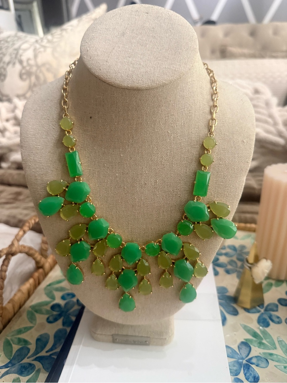 Stella & Dot Linden Necklace Spring Greens Bib Statement Necklace 16-20"